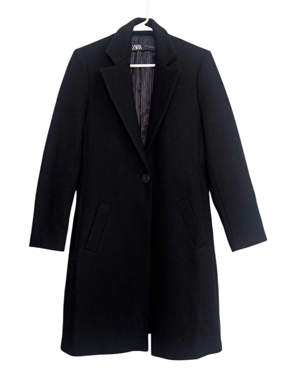 Zara Wool Blend Long Black Coat size Medium